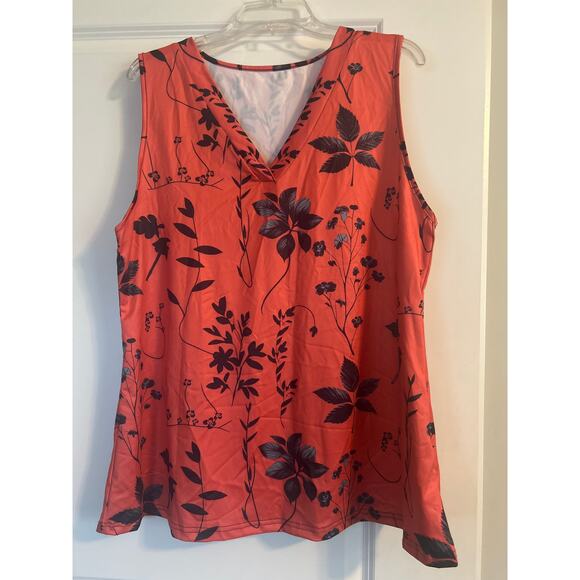 NWOT Women's Plus Size Tank Top Blouse V Neck Coral with Navy Print Size 2XL - Picture 1 of 5